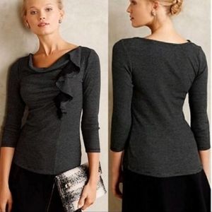 Deletta Anthro Side Ruffle Long Sleeve Top